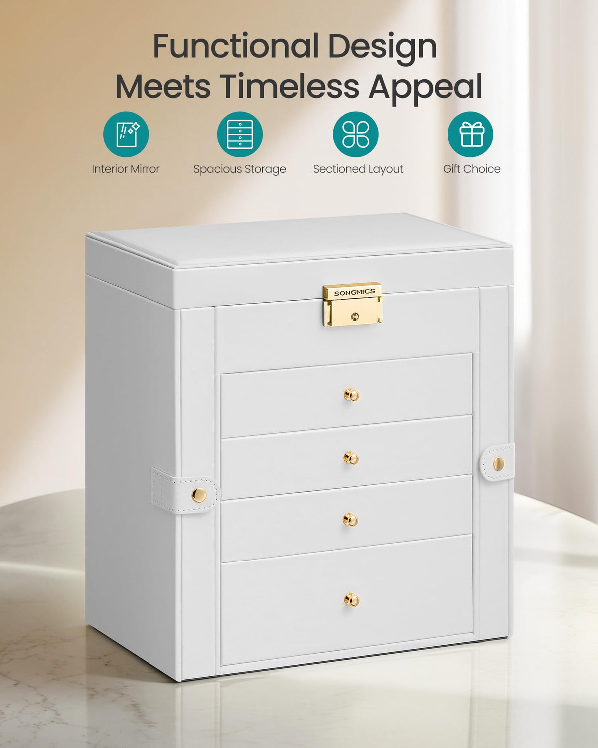 SONGMICS 5-Layer Jewelry Box Organizer with 4 Drawers, Lock and Mirror