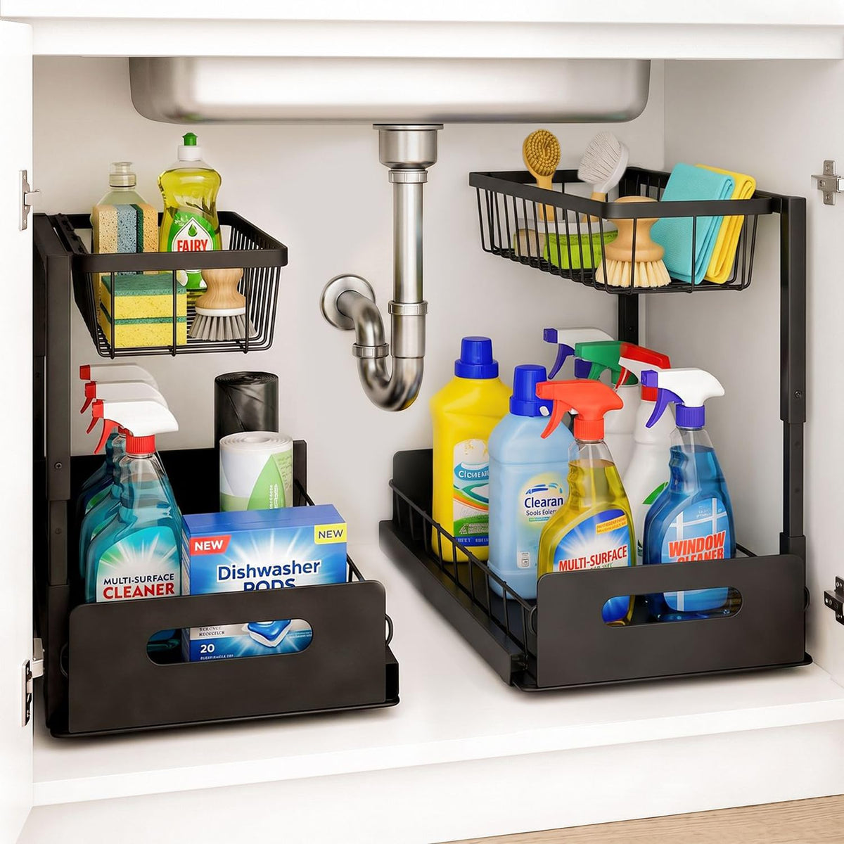 Amaloria Under Sink Organizer 2 Pack, Slide Out Kitchen Cabinet Organizer.