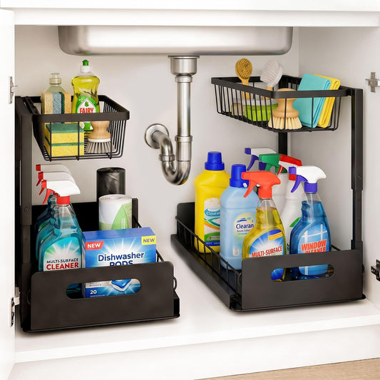 Amaloria Under Sink Organizer 2 Pack, Slide Out Kitchen Cabinet Organizer.