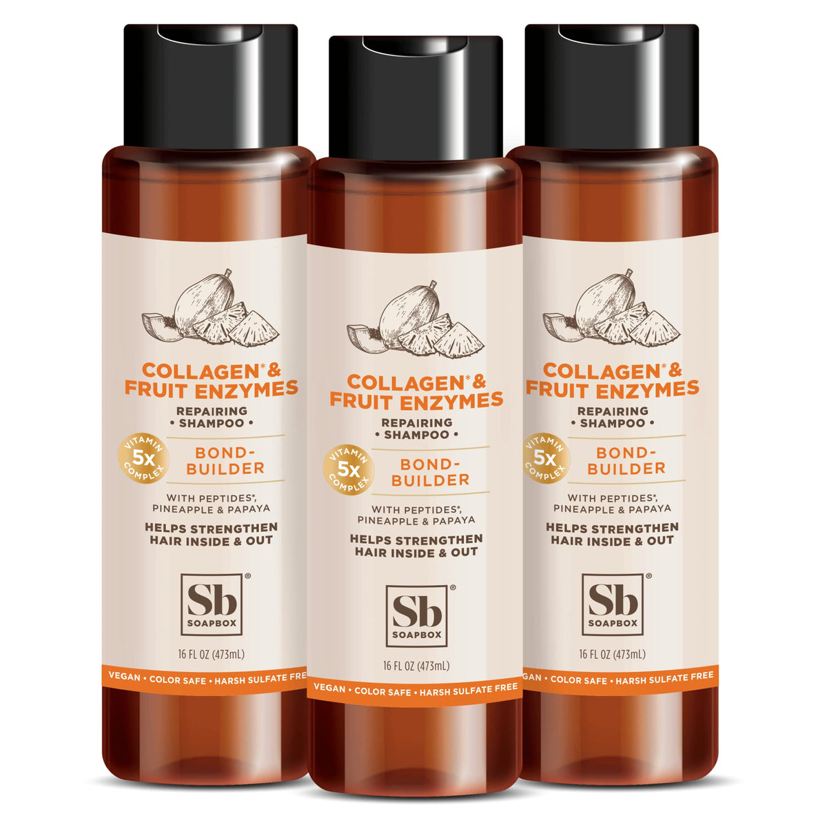 Soapbox Hair Shampoo Collagen + Fruit Enzymes Repairing Shampoo For Dry, Fine Or Thin Hair | Strengthening Shampoo With Collagen