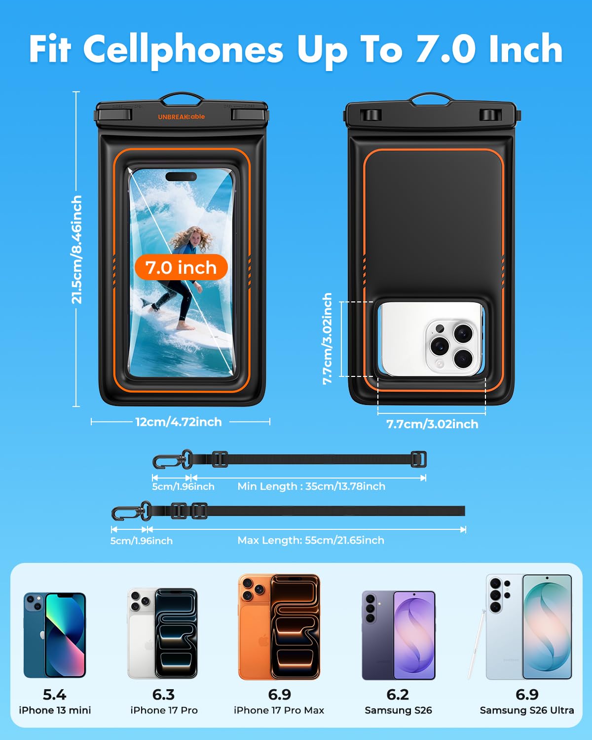 UNBREAKcable Waterproof Phone Pouch 2 Pack, Floating Waterproof Phone Case