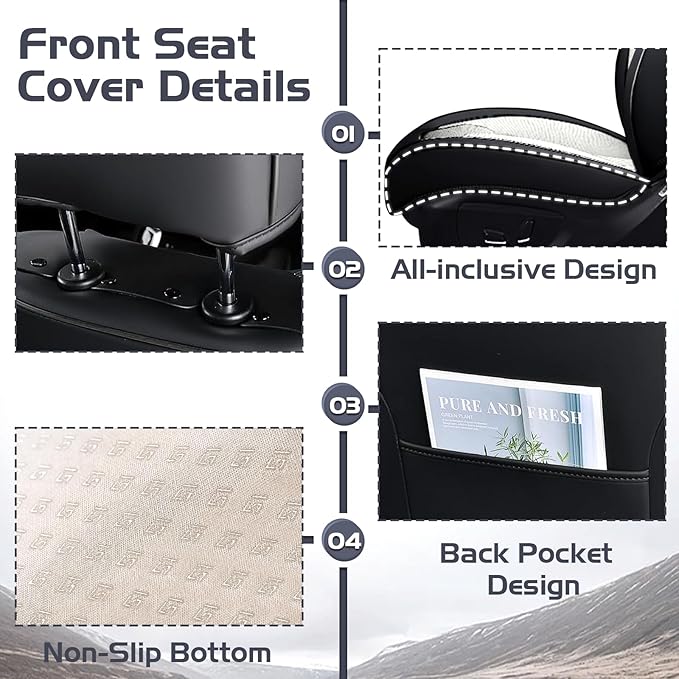 Truck Seat Covers for Toyota Tacoma 2006-2026, Waterproof Premium Leather Full Coverage Car Seat Cover, Muscle Sport Style Auto Interior Seat Cover Sets (Front Set/Black White)