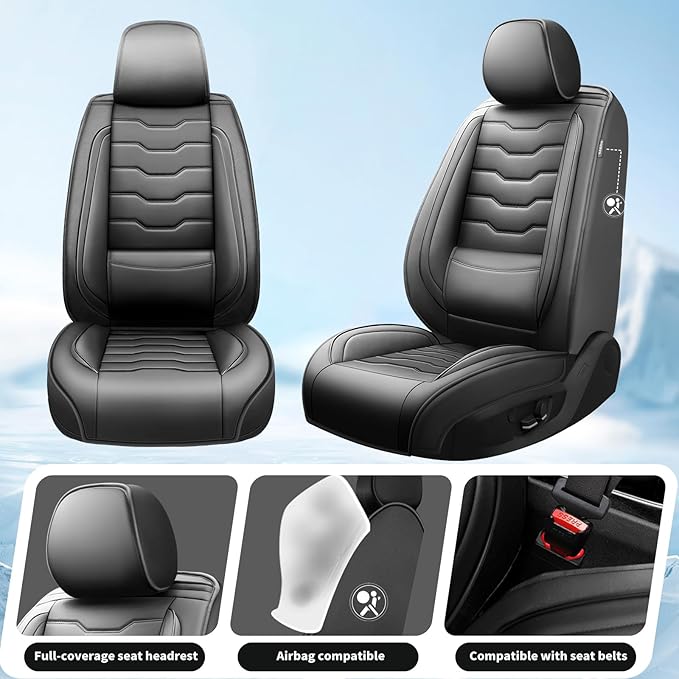 Fit Frontier Car Seat Covers Premium Leather for Nissan Frontier 2009-2025 2026. Waterproof， Breathable, Scratch-Resistant & All-Weather Seat Cushion Protector（Full Set,Black