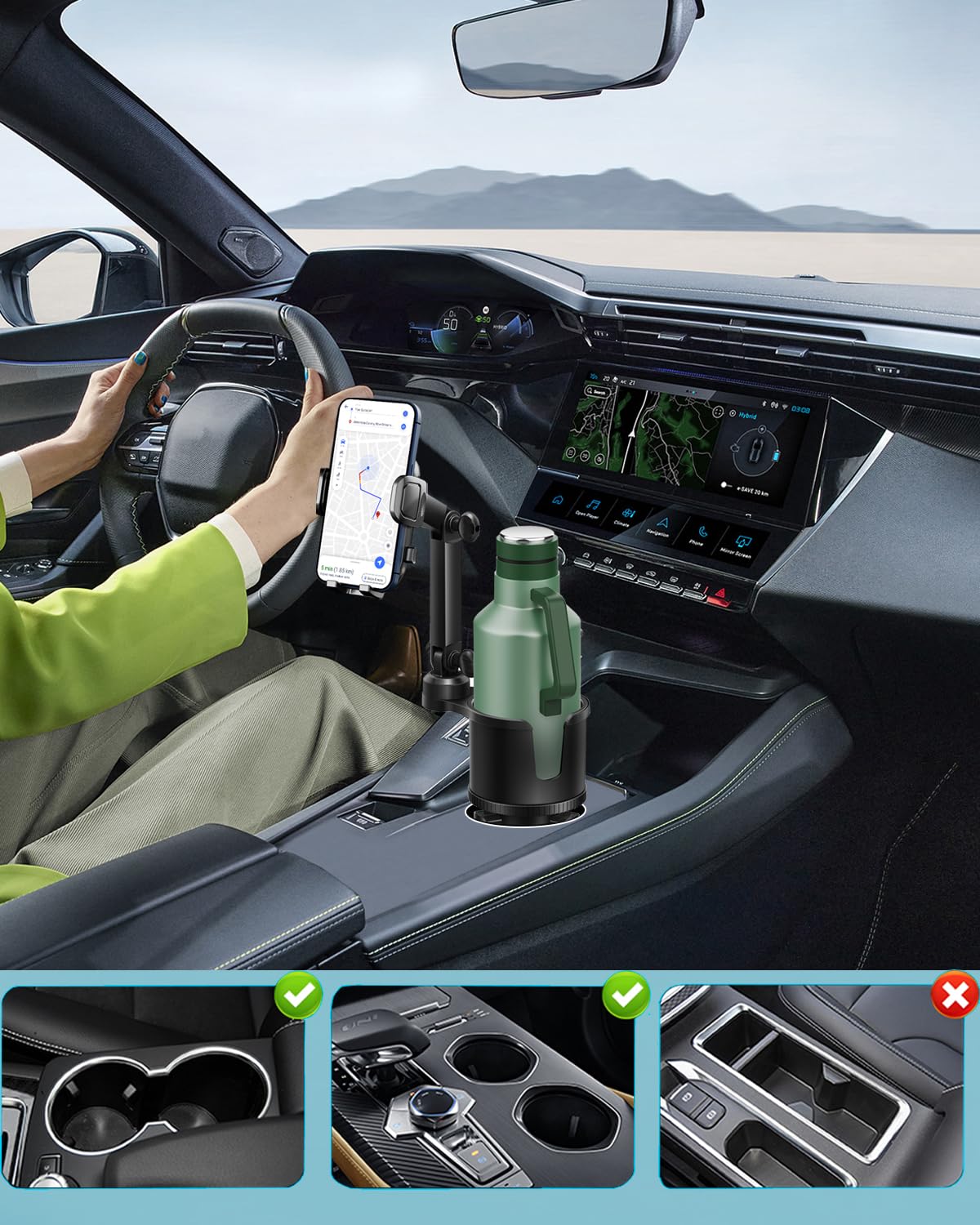 Easkkty 2-in-1 Cup Phone Holder for Car, 360° Adjustable Car Phone Mount