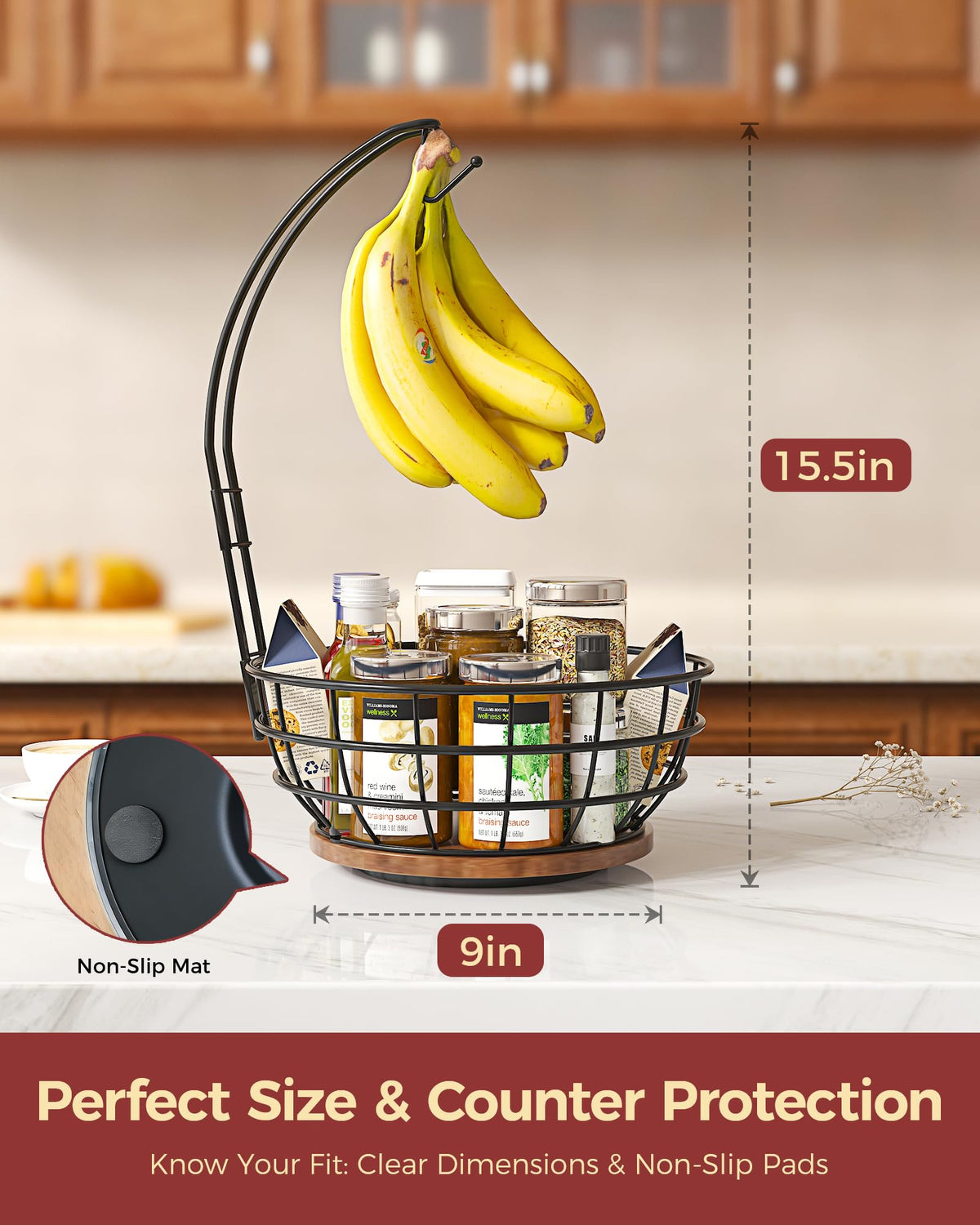 Sevenblue 360° Rotating Fruit Bowl for Kitchen Counter with Banana Holder