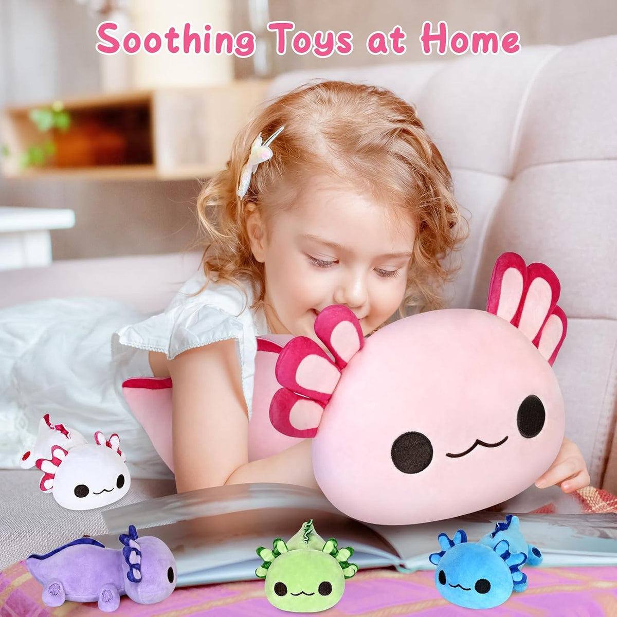 KMUYSL Mommy Plush Toys with 4 Babies, Stuffed Animal for Kids, Axolotl