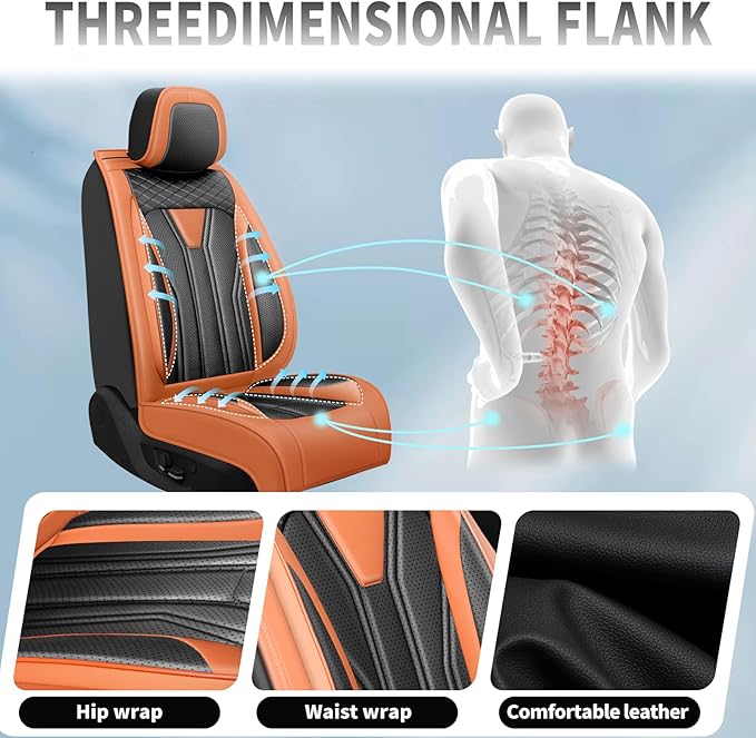 Fit Versa Car Seat Covers Compatible with Nissan Versa 2008-2025 2026 - Full Set Premium Leather， Waterproof Breathable， All-Weather Seat Cushion Protecto&Airbag Compatible （Orange&Black