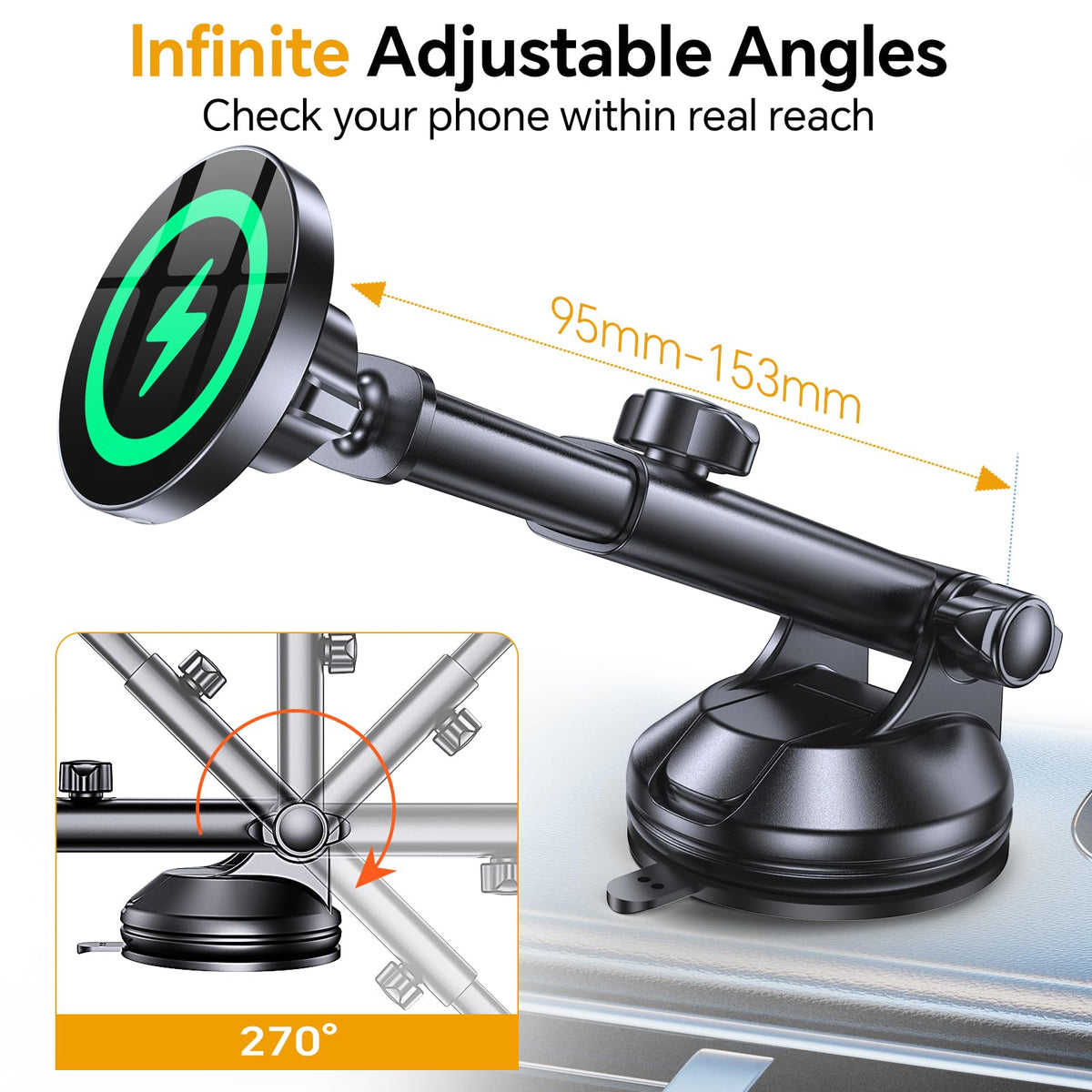 Coolpow for MagSafe Car Mount Charger【Ultra Magnet】Magnetic Phone Holders for Your Car Charger Magnetic Wireless Car Phone Holder Charger Car Accessories for Women Cell Phone Mount for iPhone 17 16 15