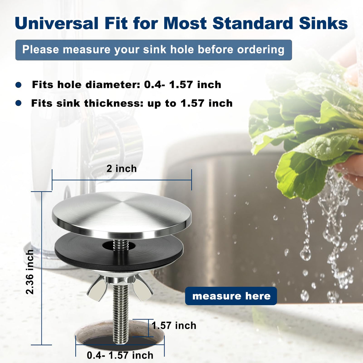 Vnsuyo 2 Inch Sink Hole Cover, Faucet Hole Cover for Kitchen Bathroom Countertop