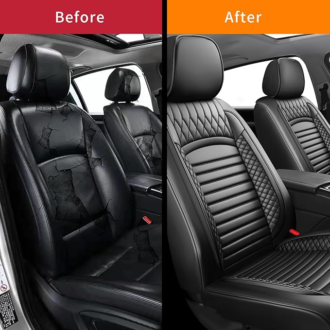 Fit HRV Car Seat Covers for Honda HR-V 2016-2024 2025 2026 - Upgraded Premium Waterproof & Breathable Leather, Airbag Compatible, All-Weather Seat Cushion Protector (2 Front/Black)
