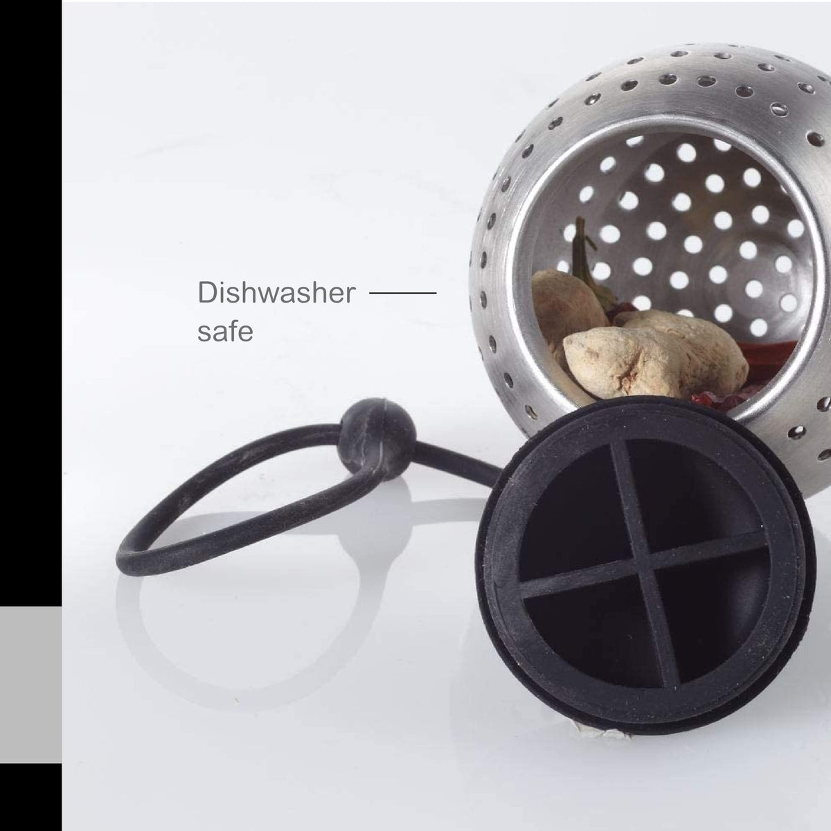 AdHoc Spice Bomb Spice Infuser - Kitchen Accessory for Large-Leaved Herbs & Tea - Stainless Steel Infuser Insert with Silicone Clasp & Arm - Essential Strainer for Easy Spice Infusion
