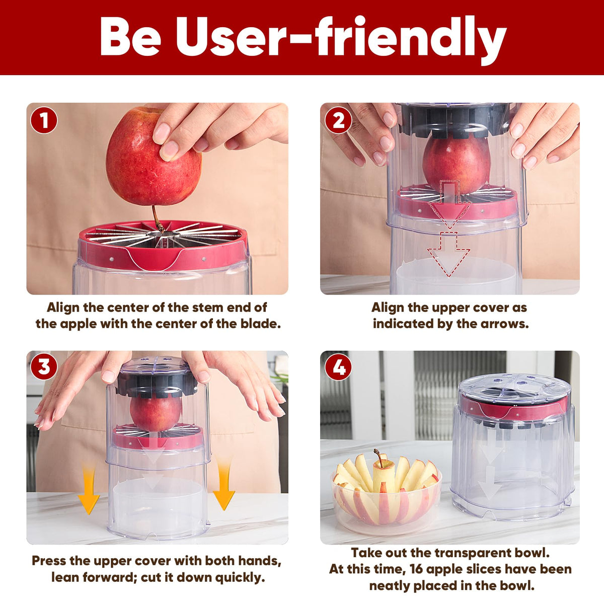 OOKUU 5.12-In Extra Large Apple Slicer Corer, 16-Blade Cutter