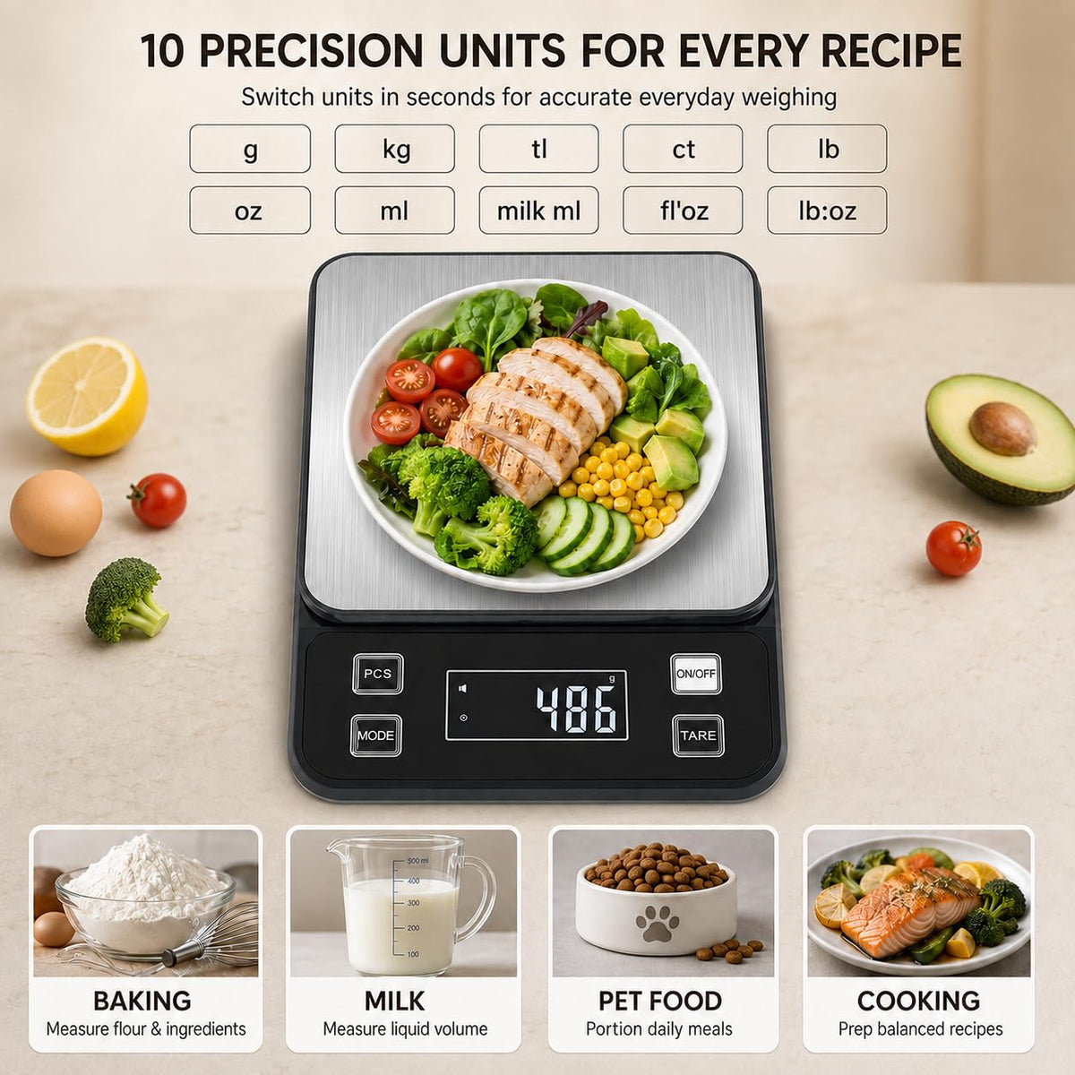 GPY 10kg/22lb Digital Kitchen Scale, 0.1g Precision Waterproof Baking Scale