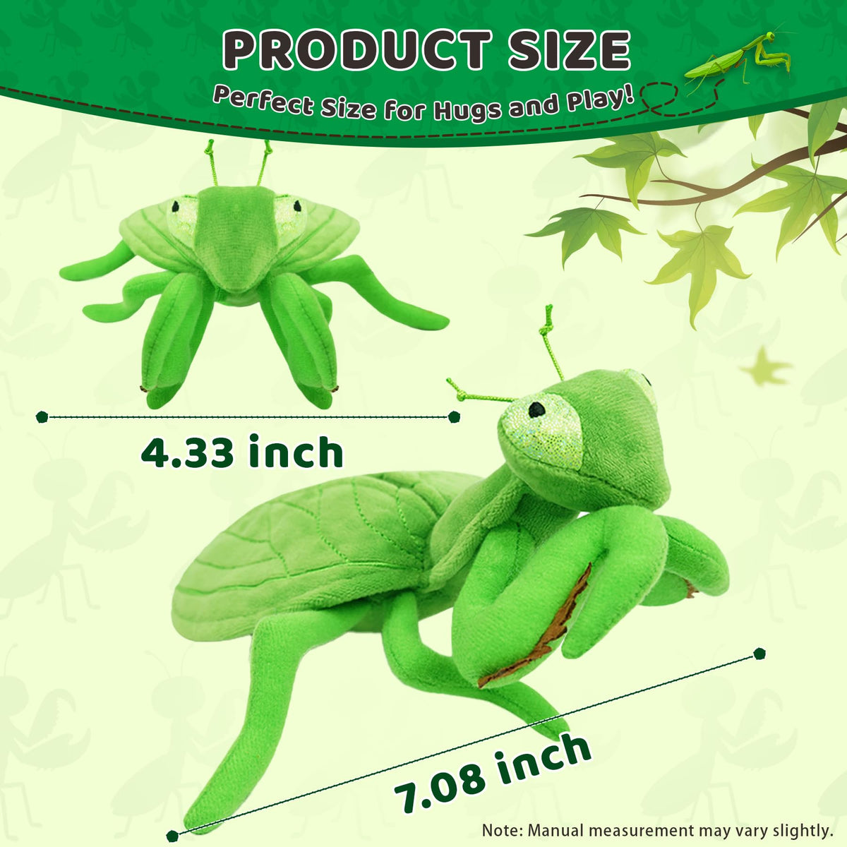 JUSTQUNSEEN 7-Inch Realistic Mantis Stuffed Animal Plush Toy, Soft Stuffed Insect for Kids & Toddlers, Friendly Educational Model for Science Learning, Halloween Christmas Birthday Gift