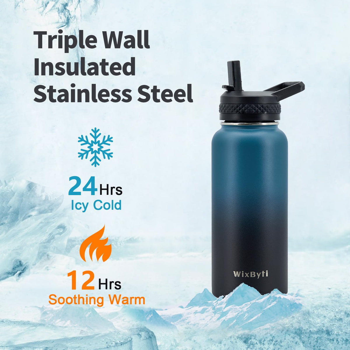 WixByti 32 oz Insulated Water Bottle with Straw, Stainless Steel Water Jug