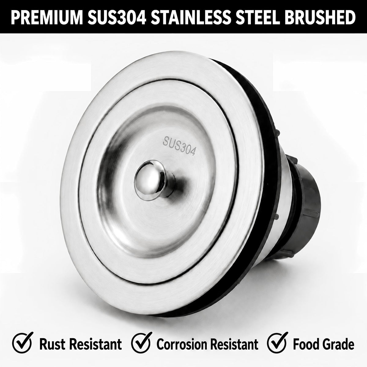 LYNNADO Kitchen Sink Drain Assembly Kit, 3-1/2 Inch Brushed 304 Stainless Steel Basket Strainer with Deep Removable Basket, Stopper & Cover Lid, Fits Standard Kitchen Sinks