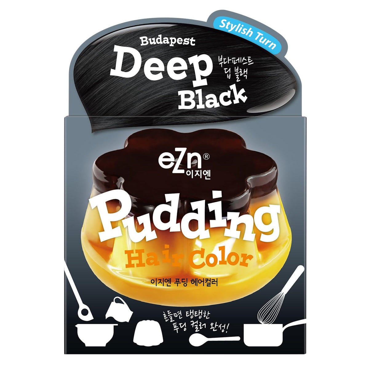 Ezn Pudding Hair Dye Ammonia Free Semi-Permanent Self Hair Dye Diy Kit Included Contain Keratin Made In Korea Beauty (Deep Black