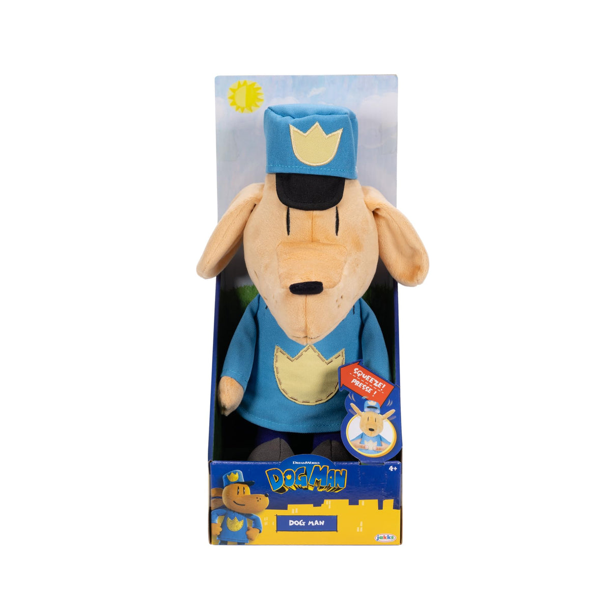 JAKKS Pacific Dog Man Feature Plush, Ears Flip Up and Down, Squeeze for Fun Sound Effect, Toot! Collect All Dogman Plush, Based on The Dog Man Movie