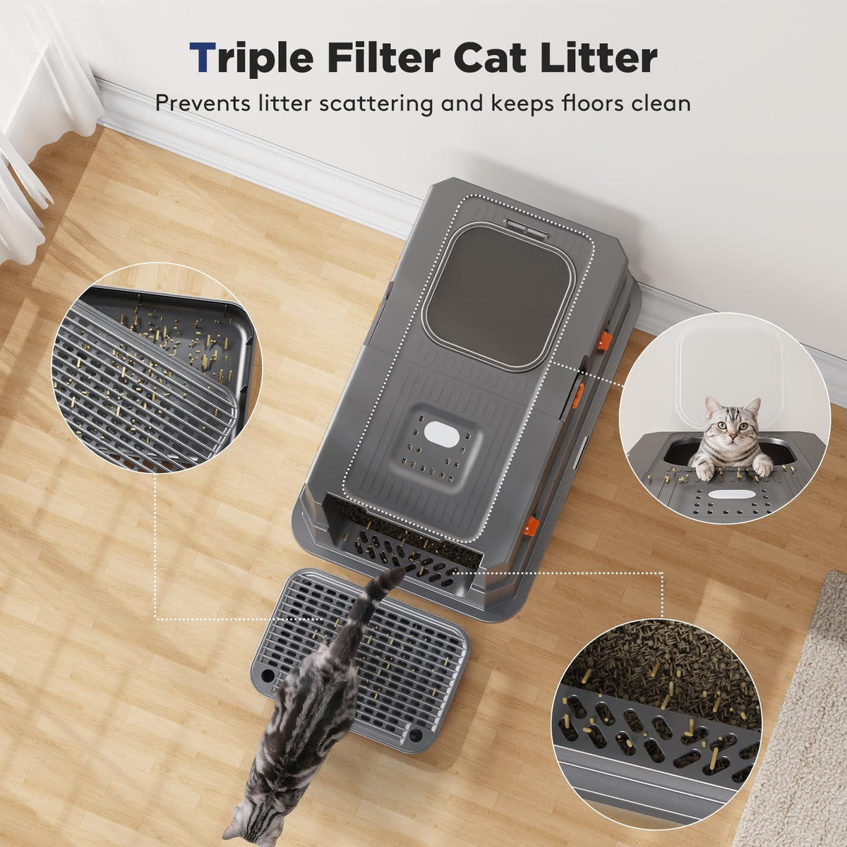 FURTIME Stainless Steel Litter Box with Lid, Enclosed Metal Cat Litter Box