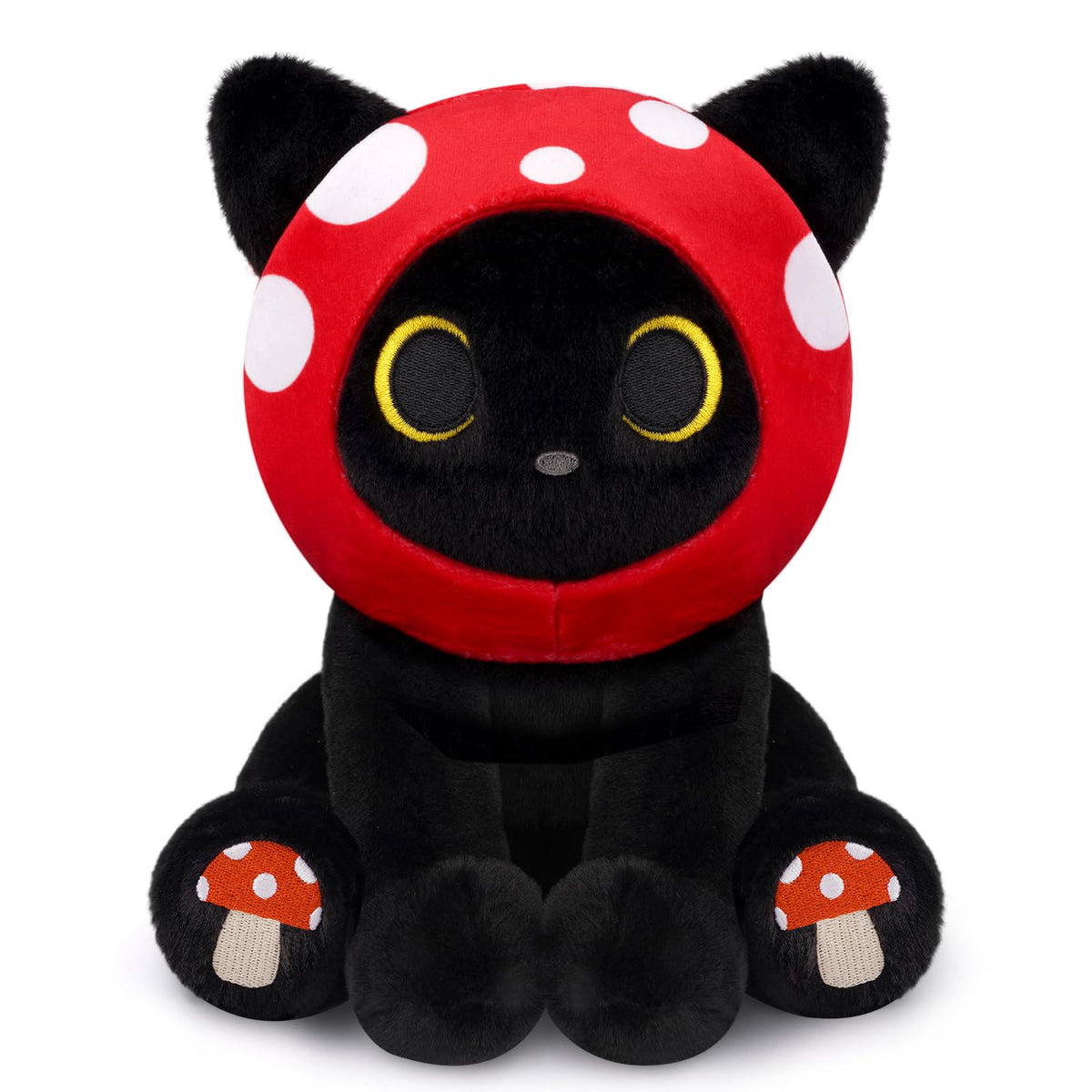 JEROKUMI Cat Mushroom Plush - 8" Black Cat Stuffed Animal