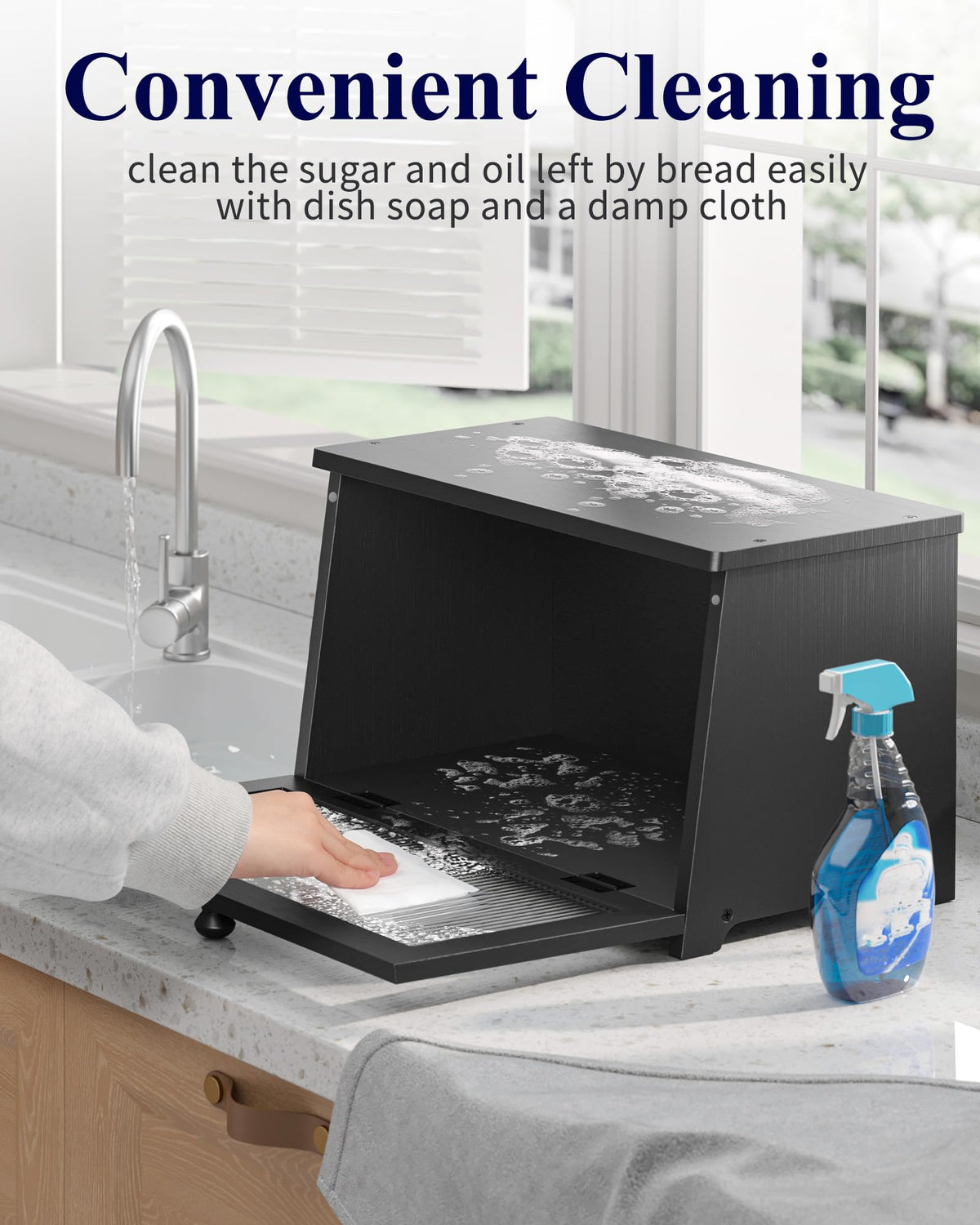Kitsure Wooden Bread Box for Kitchen Countertop, 1-Tier, Black
