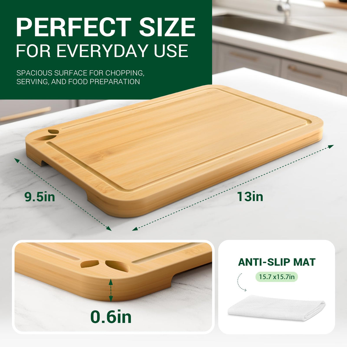 Bamboo Cutting Boards for Kitchen, Wooden Cutting Boards, 13 x 9.5 inch