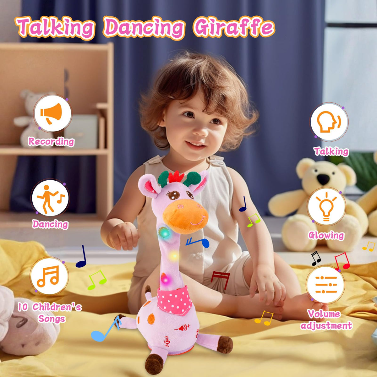 LLUKEME Dancing Talking Giraffe Toy Singing Giraffe Baby Toys, Purple