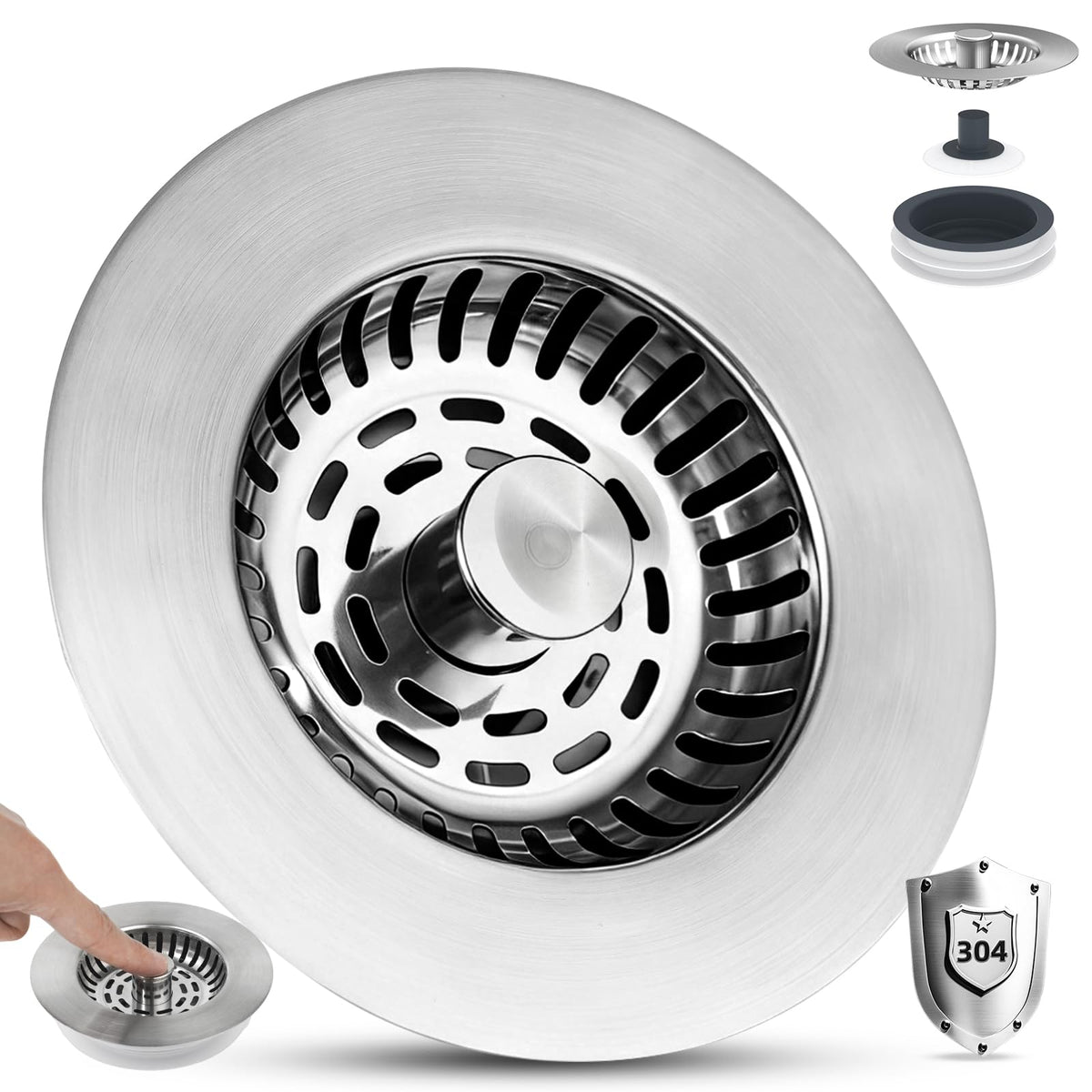 Universal Kitchen Sink Drain Stopper 3 in 1 Stainless Steel Sink Strainer