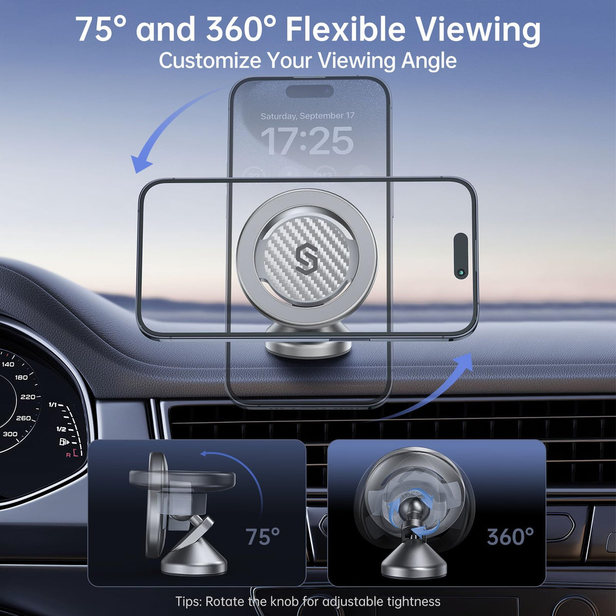 SYNCWIRE MagSafe Car Mount, Adjustable Magnetic Phone Holder, Carbon Fiber
