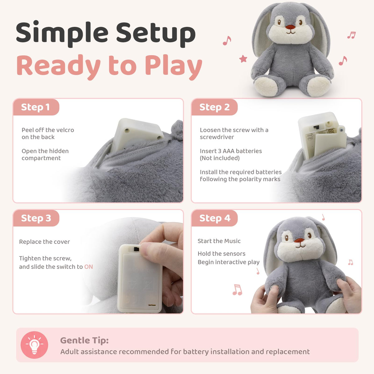 Interactive Music Plush Toy, Musical Sensory Toy with Touch-Activated Bunny