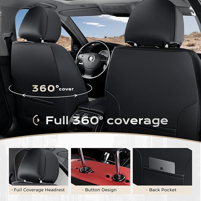 Coverado Car Seat Covers Front Seats, Seat Covers for Cars, Car Seat Protector, 2-Pack Car Seat Cushion Nappa Leather, Waterproof Seat Covers Carseat Cover Universal Fit for Most Cars(Red&Black)