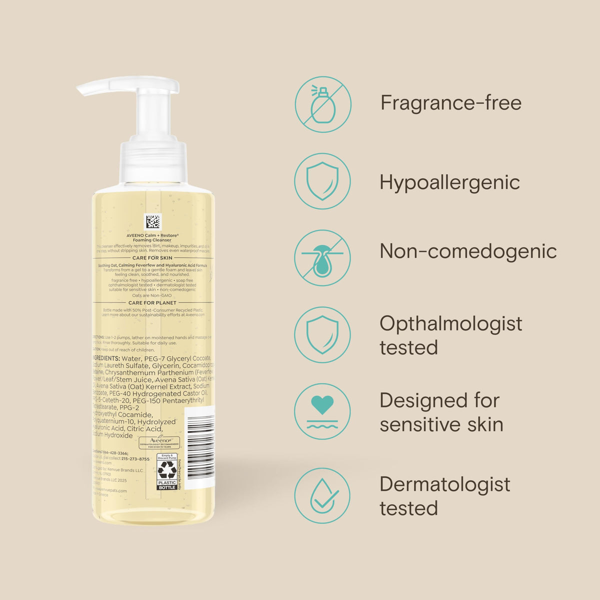 Aveeno Calm + Restore Foaming Cleanser, Fragrance-Free, 7.8 fl. oz