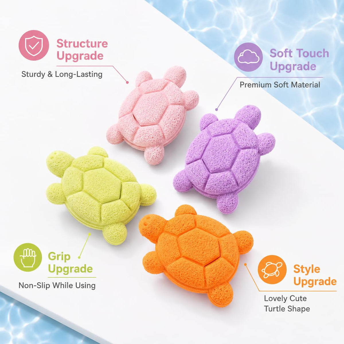 Coieaa Cute Turtle Facial Sponge, Soft Reusable Face Scrubber Exfoliator, Gentle Makeup Remover & Daily Cleansing Sponge, Ideal for Sensitive Skin (6, Pink & Purple)