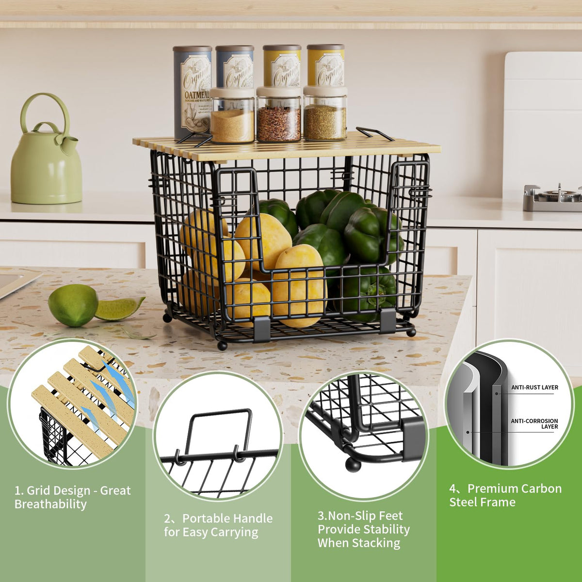 2 Pack Stackable Potato Onion Bins, Pantry Organizers and Storage