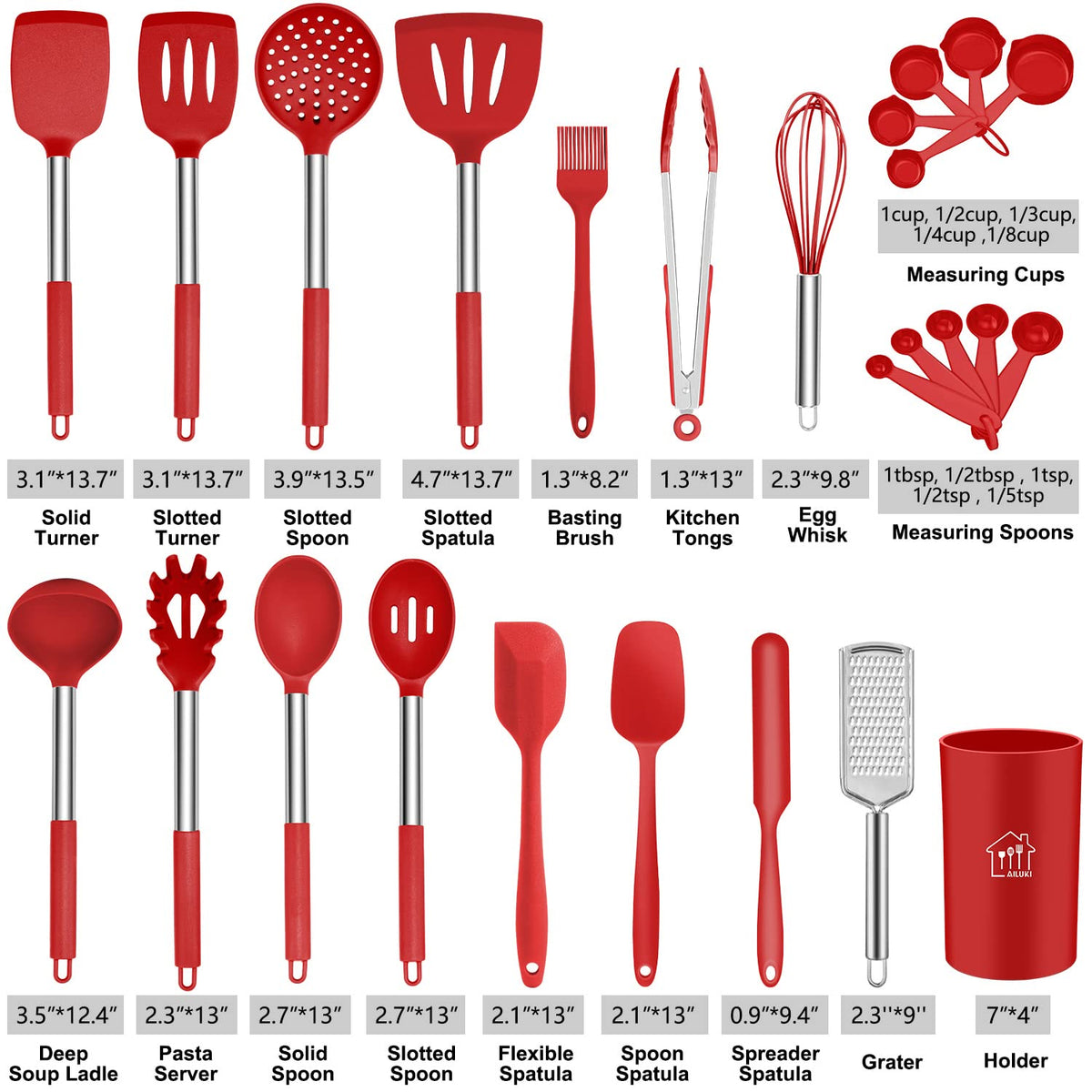 26 Pcs Kitchen Silicone Cooking Utensils Set, Red Kitchen Decor