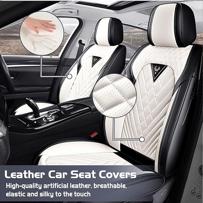 Truck Seat Covers for Toyota Tacoma 2006-2026, Waterproof Premium Leather Full Coverage Car Seat Cover, Muscle Sport Style Auto Interior Seat Cover Sets (Front Set/Black White)