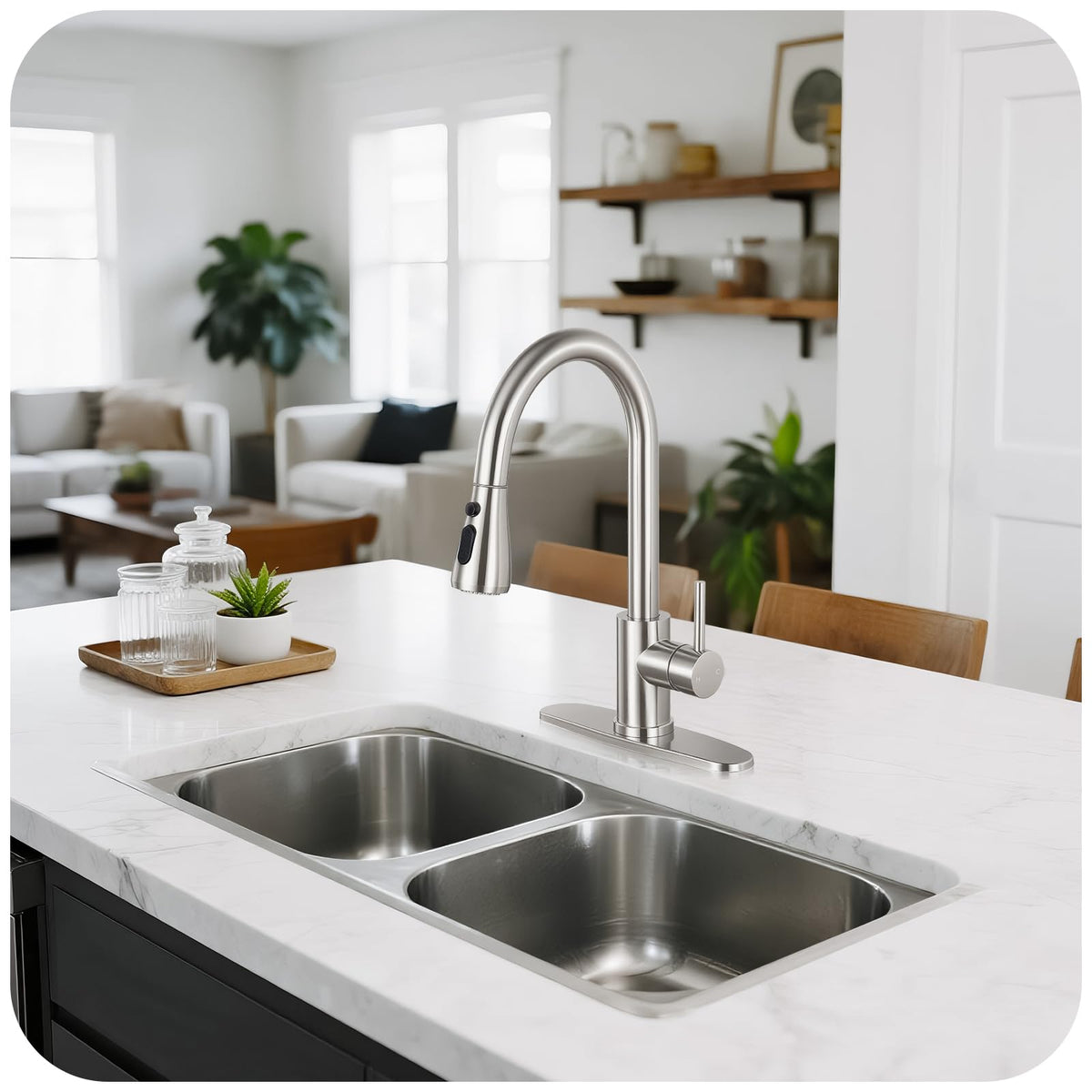 LUFG Brushed Nickel Kitchen Faucet with Pull Down Sprayer and Deck Plate