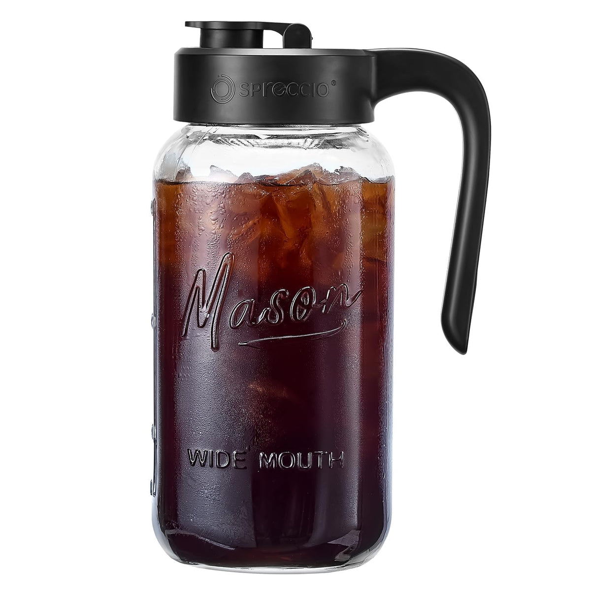 Spreccio Mason Jar Pitcher, 64 oz (2 quart), Glass Pitcher with Lid