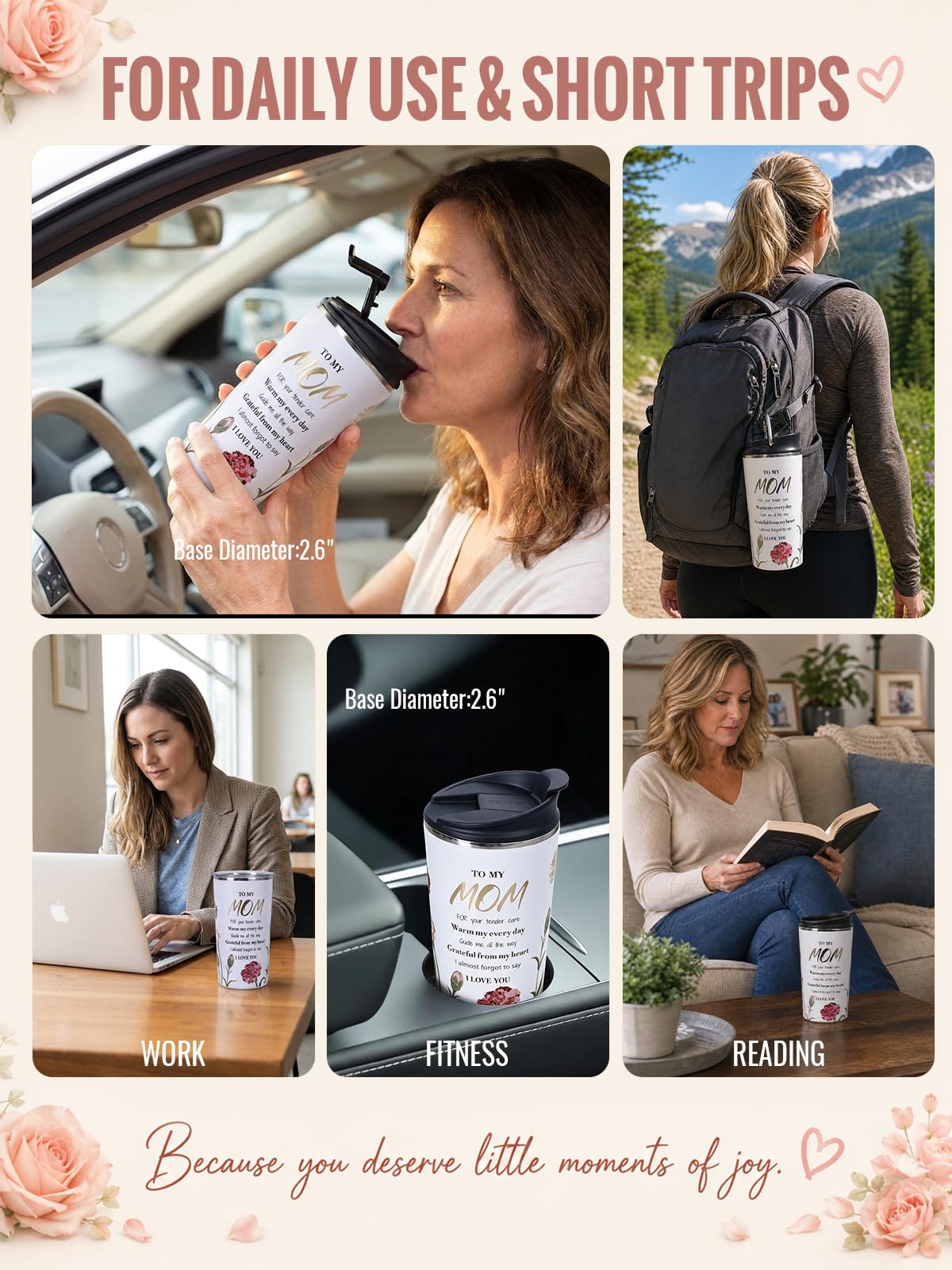 GiNT Mom Birthday Gift, 17oz Travel Tea Mug with Infuser, 2 Lids, 316L Stainless Steel Insulated Loose Leaf Tea Cup with Strainer, Leak-Resistant To-Go Mugs for Hot & Cold Brew Coffee(Raised Gold Foil