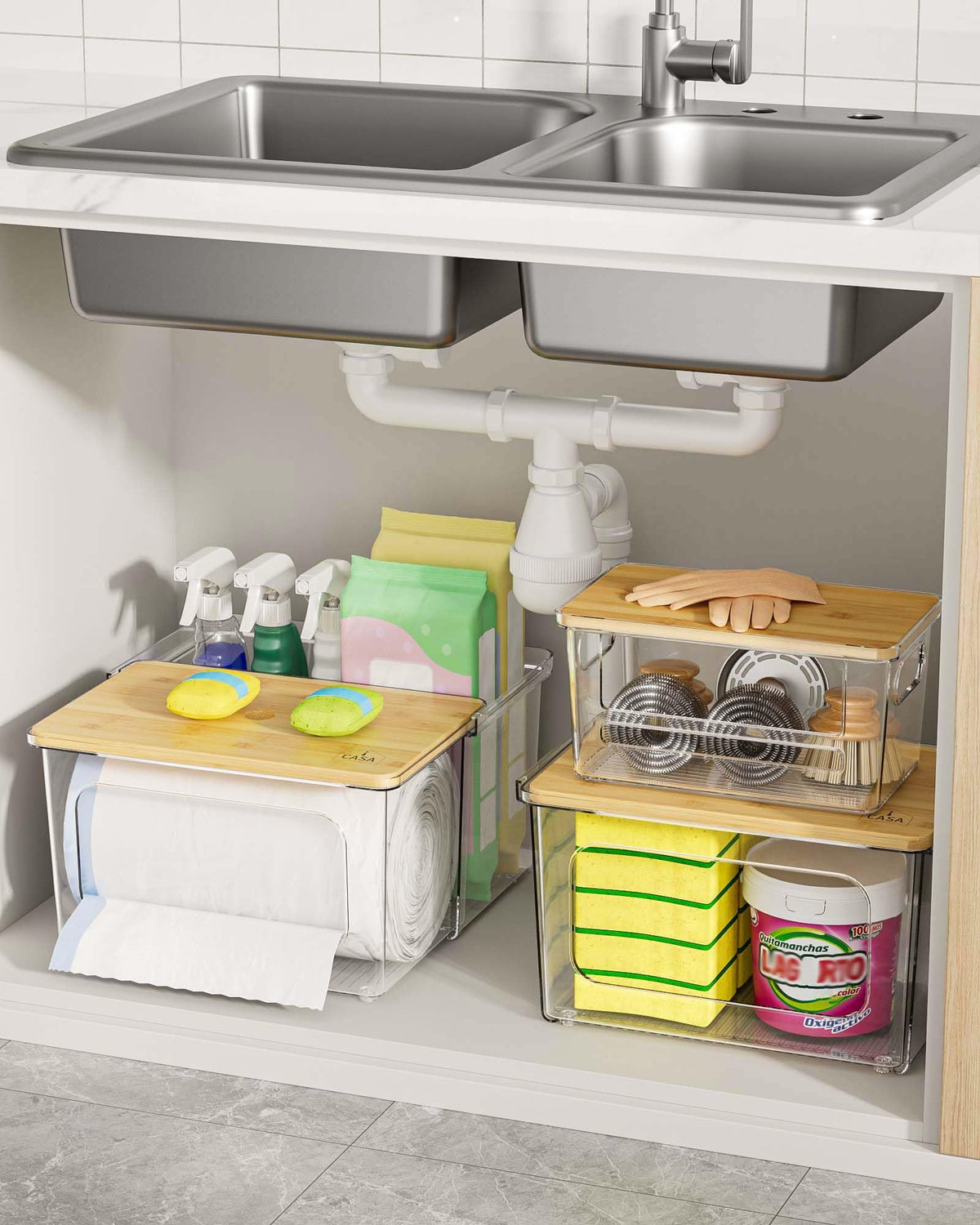 iCASA 3 in 1 Trash Bag Holder Garbage Bags Dispenser Under Sink Organizer