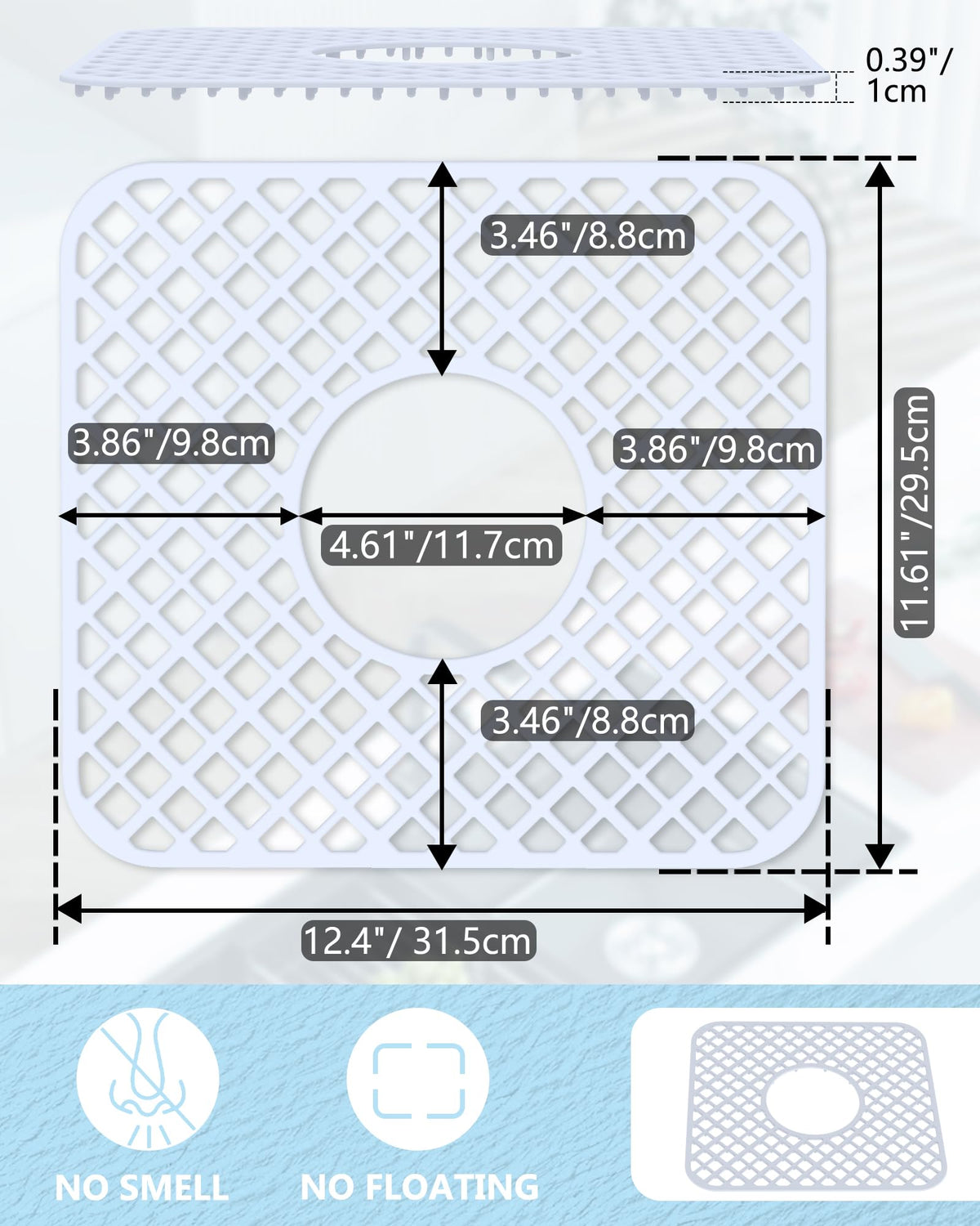 Behok 2 Pack Silicone Kitchen Sink Protector Mat, Trellis 12 x 11" White
