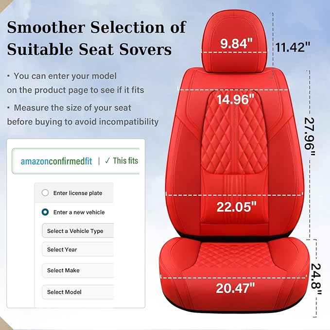 Coverado Seat Covers, Car Front Seat Covers with Backrest, Nappa Leather Car Seat Protectors,Waterproof &Breathable,Anti-Slip Automotive Seat Cushion, Universal Fit for Most Vehicles,2Pcs Red