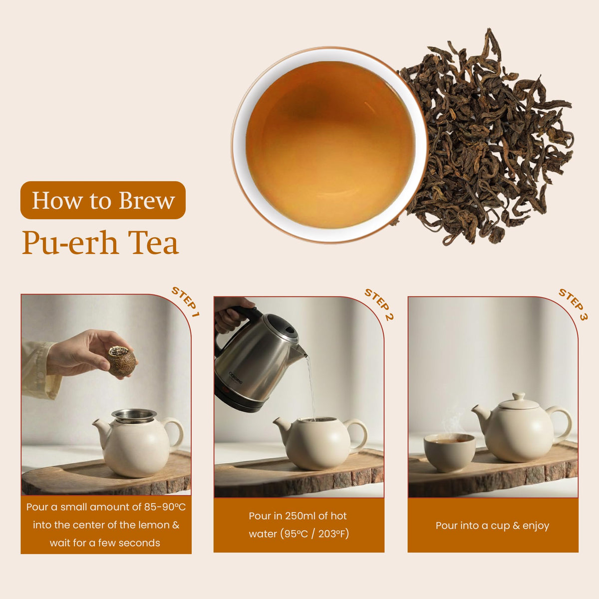 ANNHI TEA Mandarin Pearl Puerh - 6 Whole Dried Citrus Pieces, Premium Fermented Puerh Tea with Mandarin Peel, Smooth, Earthy & Sweet Aroma, Natural Vietnamese Detox Tea Pack