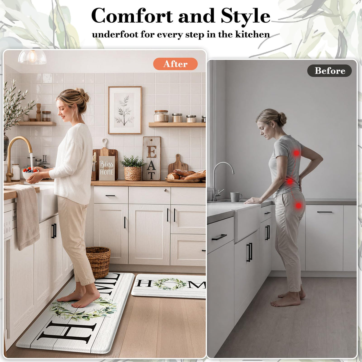 KIMODE Kitchen Mats for Floor Cushioned Anti Fatigue 2PCS Kitchen Rugs
