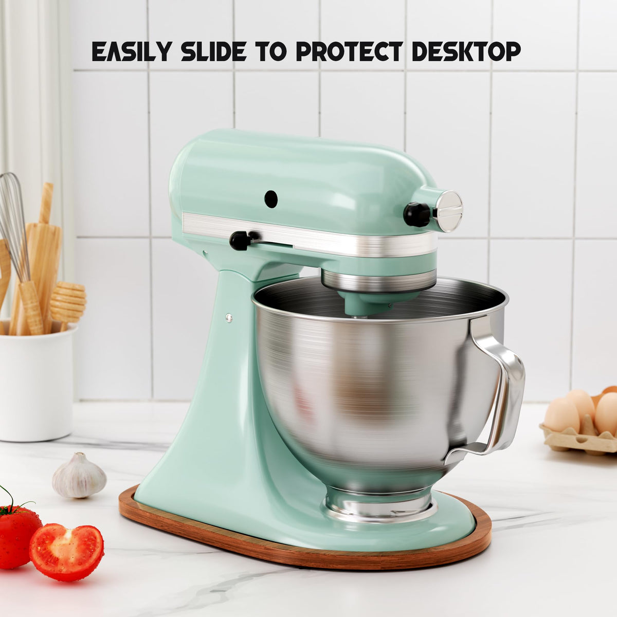 ENVTEK Pine Wood Mixer Slider Mat for KitchenAid 4.5‑5 Qt Tilt‑Head Stand Mixer, Brown