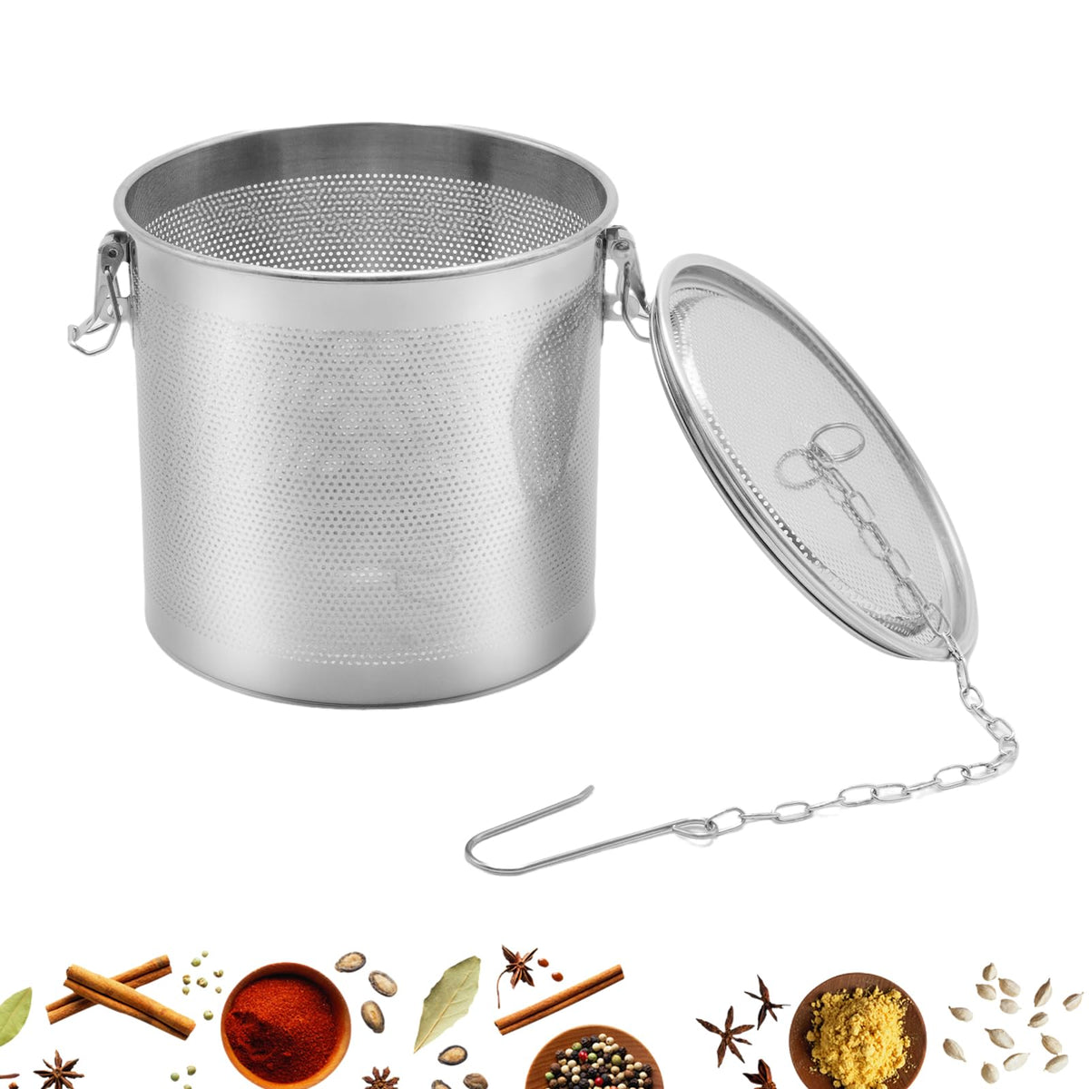 MDEOOSKY Extra Large Tea Infuser with Threaded Lid & Chain Hook, 7.09"L x 7.09"W x 6.89"H Extra Fine Mesh Tea Strainers for Loose Leaf Tea,Cooking,Herbs,Iced Tea & Soup, Stainless Steel, 18x18x17.5cm