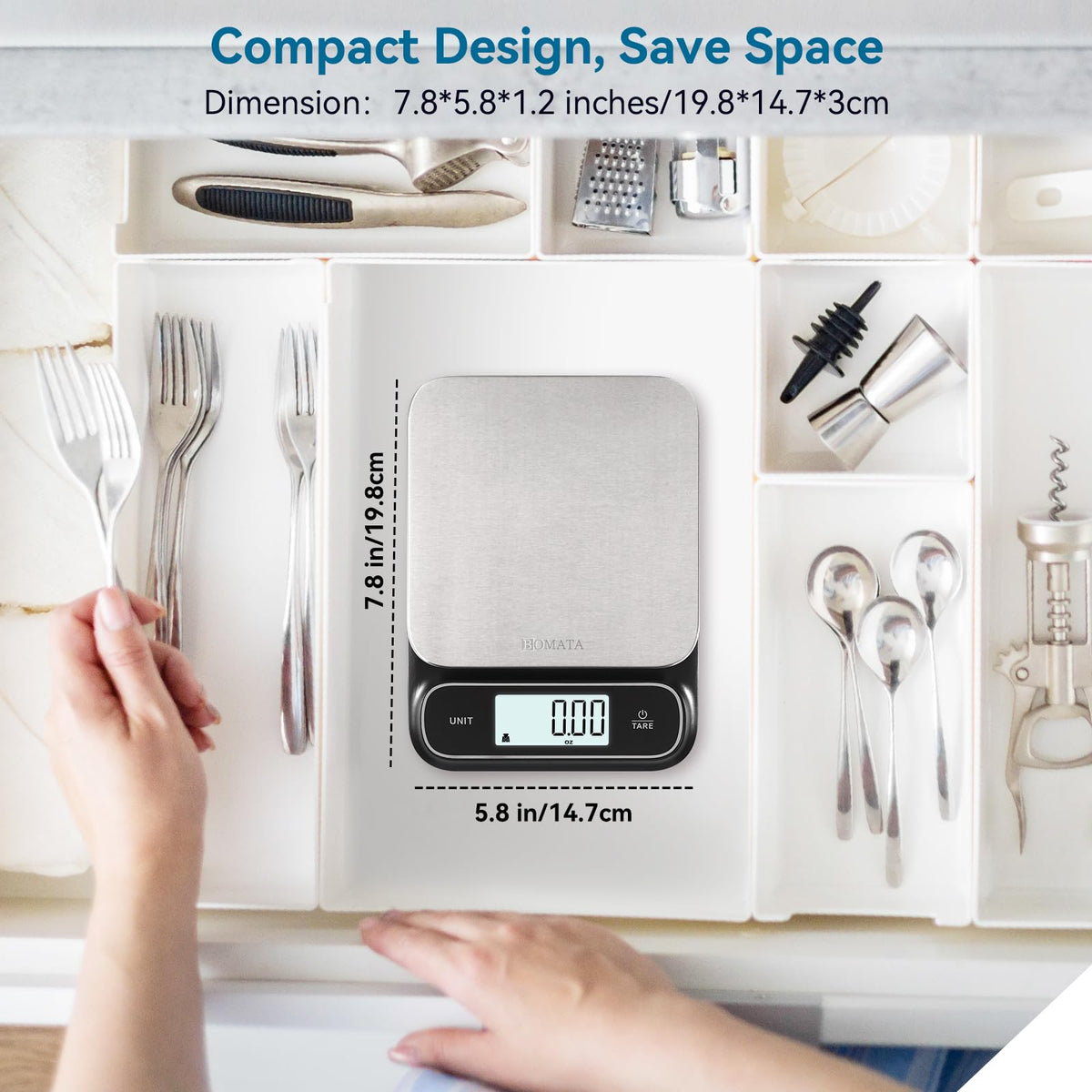 BOMATA Waterproof IPX6 Kitchen Scale with 0.1 g/0.01 oz High Precision
