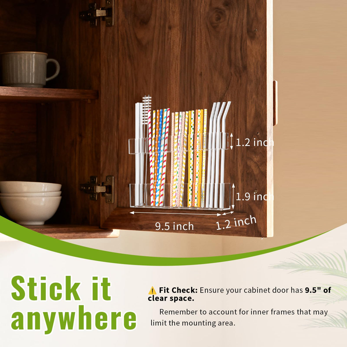 Mpotmiy 9.5" Large Acrylic Straw Holder for Cabinet Door, Straw Organizer