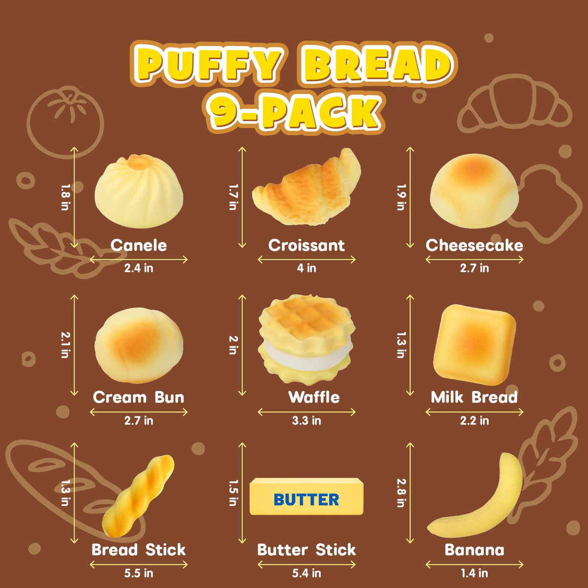 Recheel Butter Squishy Toys, 9 Pack Slow Rising Food Squishies Set