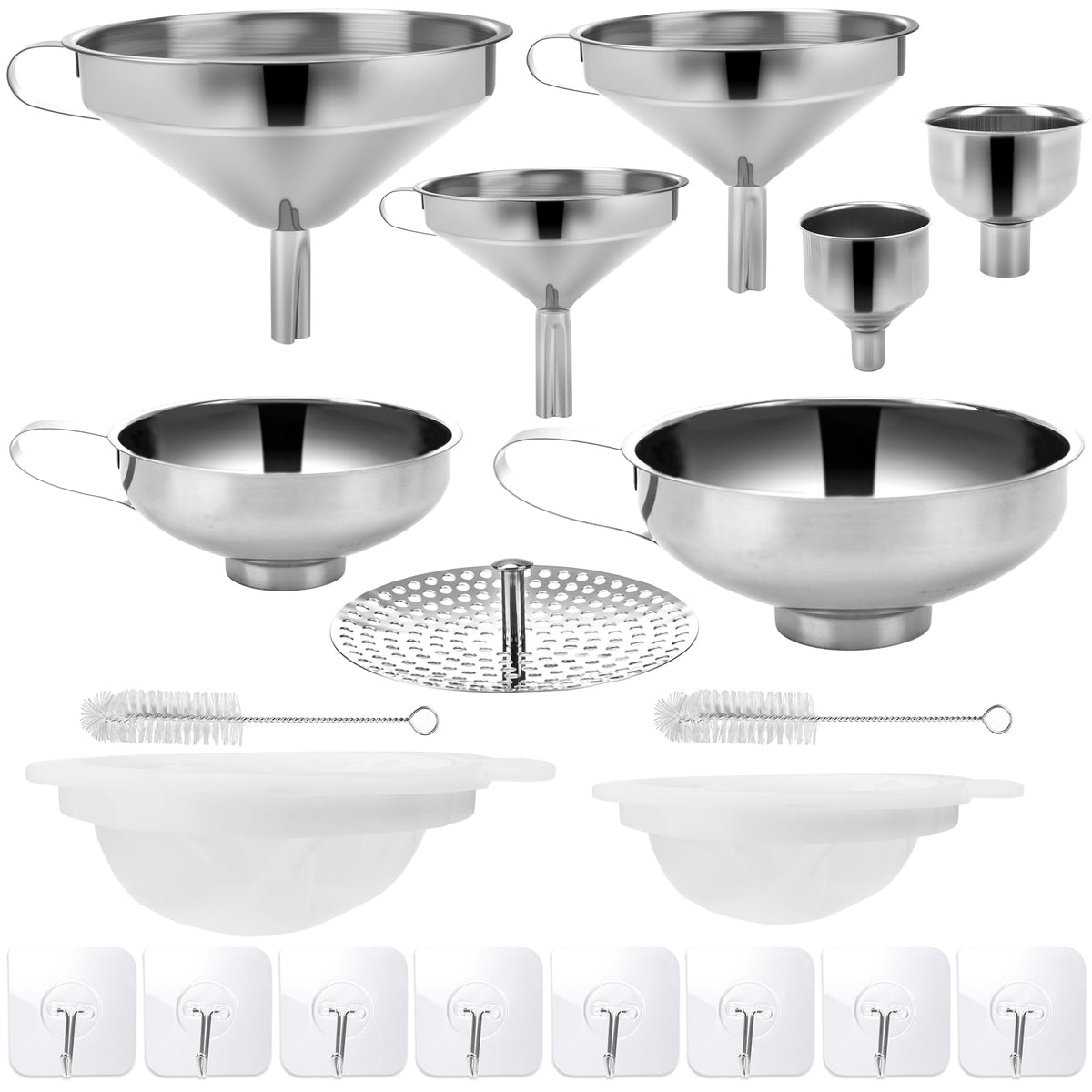 20 Pcs Canning Funnels Stainless Steel Wide and Narrow Mouth Strainer for Regular Mason Jar Filling Kitchen Use with Mesh Filter Brush Hook Metal Food Funnel Supplies Kit